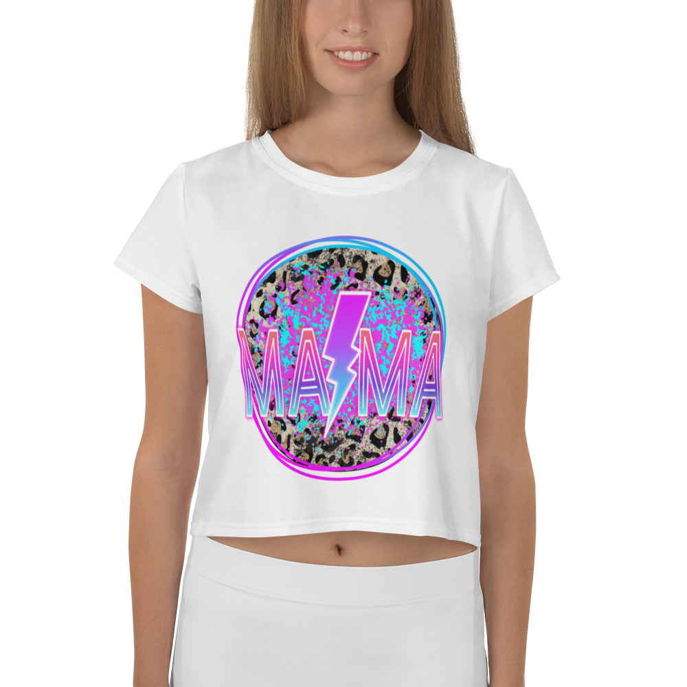 SHE REBEL - Neon MAMA Lightning Bolt Leopard Print Crop Top